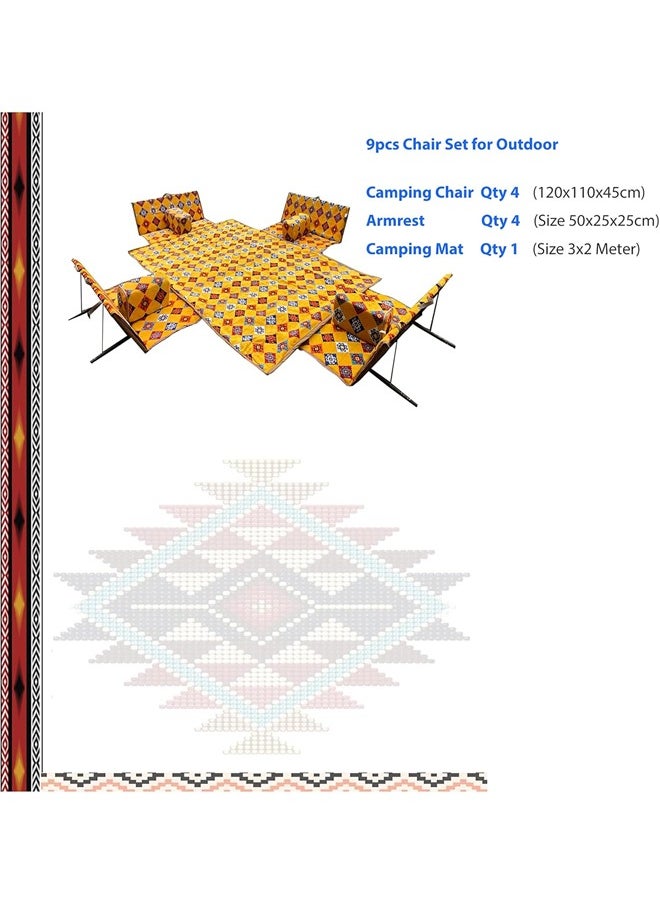 Cady One A heritage floor seating set consisting of 9 pieces, suitable for travel, land trips, and the garden. A ground camping mattress set with four perches and 4 chairs, 120 cm in size, and a high-quality cloth rug, 2*2 meters in size, sufficient for 8 people.  - Image 2
