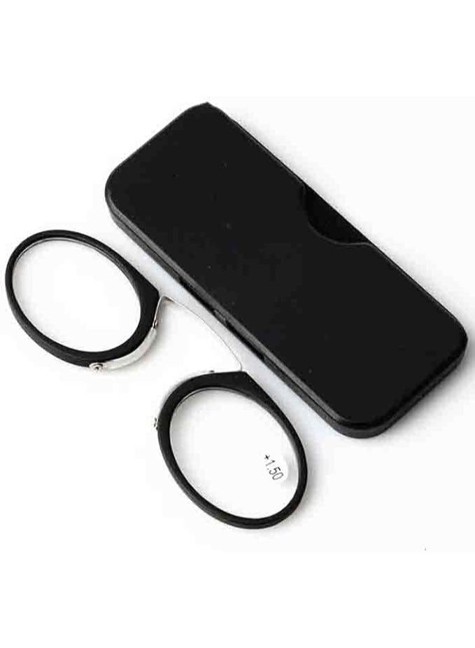 ماى سوق نظارة قراءة محمولة بدون أذرع ومشبك للأنف (Pince-Nez) مع حافظة صلبة - مقاس +1.00 - أسود - Image 1