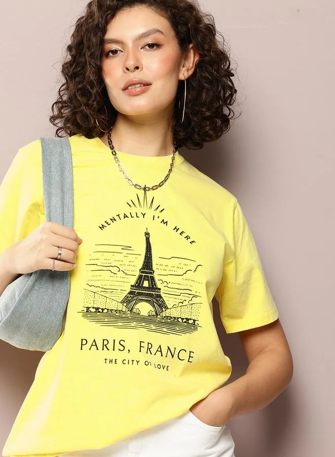 ديلينجر تيشيرت واسع بطبعة وياقة دائرية