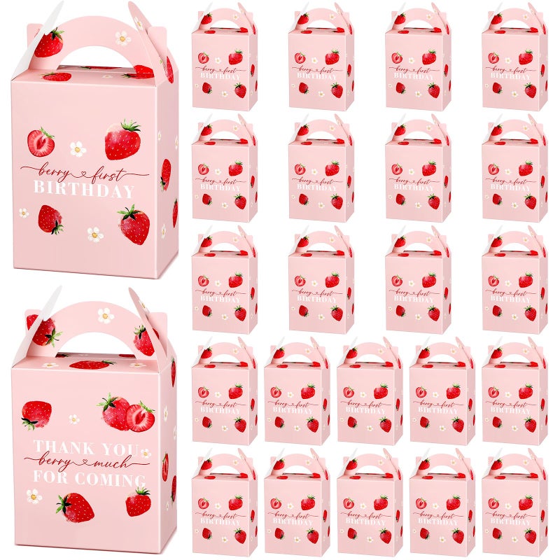 Sinload 24 Pack Strawberry Party Favor Boxes Birthday Treat Candy Goodie Boxes Strawberry Gift Fruit Berry Present Bag for Birthday Baby Shower Bachelorette Party Weddings(Berry First) - Image 1