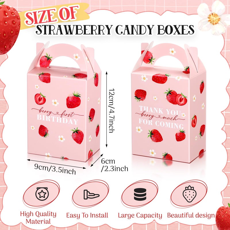 Sinload 24 Pack Strawberry Party Favor Boxes Birthday Treat Candy Goodie Boxes Strawberry Gift Fruit Berry Present Bag for Birthday Baby Shower Bachelorette Party Weddings(Berry First) - Image 2