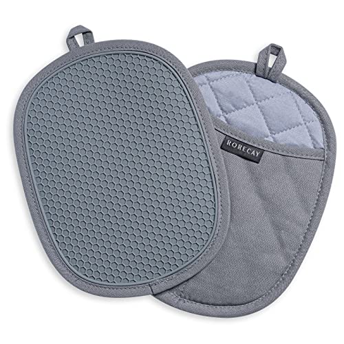 2Pack Silicone Pot Holders for Kitchen Heat Resistant up to 500F NonSlip Large Hot Pads with Pocket Quilted Liner Trivets for Countertops Hot Pots and Pans 98 x 76 Inch Gray
