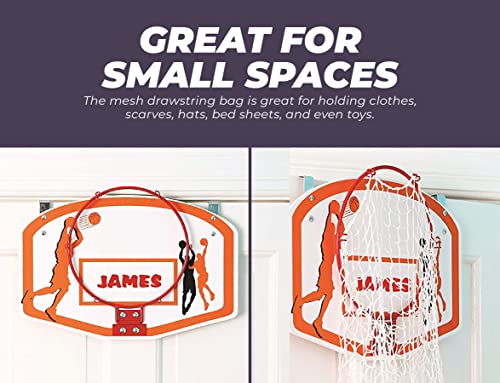 Etna Over the Door Basketball Laundry Hamper - Space Saving Hanging Hamper with Metal Ring, Backboard, Drawstring Bag - Fun Laundry Solution for Kids Room, Dorm Rooms, Dunk Away Dirty Laundry - Image 3