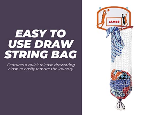 Etna Over the Door Basketball Laundry Hamper - Space Saving Hanging Hamper with Metal Ring, Backboard, Drawstring Bag - Fun Laundry Solution for Kids Room, Dorm Rooms, Dunk Away Dirty Laundry - Image 4