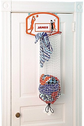 Etna Over the Door Basketball Laundry Hamper - Space Saving Hanging Hamper with Metal Ring, Backboard, Drawstring Bag - Fun Laundry Solution for Kids Room, Dorm Rooms, Dunk Away Dirty Laundry - Image 1