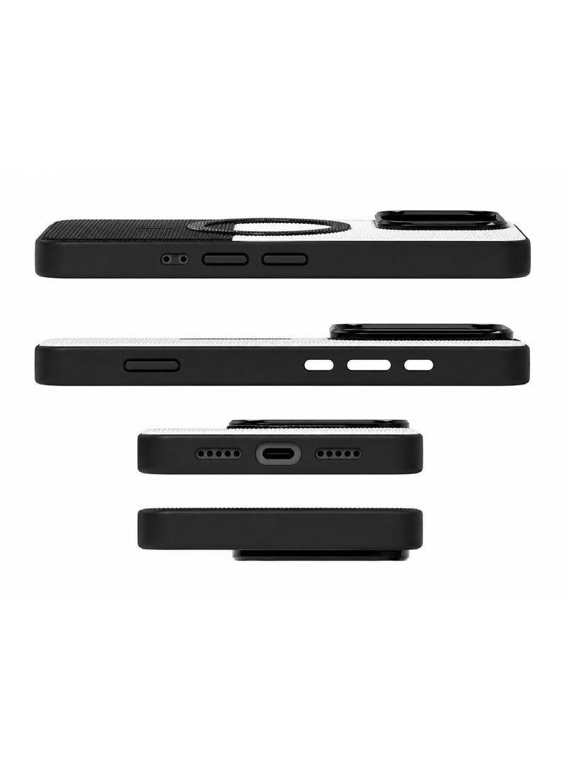 Cmax Premium Two-Tone Carbon Texture MagSafe Protective Case with Raised Camera Guard for iPhone 16 Pro - Black & White - Image 4