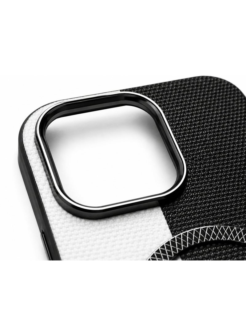 Cmax Premium Two-Tone Carbon Texture MagSafe Protective Case with Raised Camera Guard for iPhone 16 Pro - Black & White - Image 2