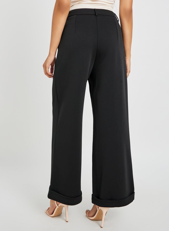 Styli Solid Pleated Wide Leg Knit Pants - Image 4