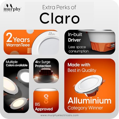 Murphy Claro 9W Concealed LED Downlight | Pack of 20 | Cool White |Aluminium Finish | Eye-Caring & Long-Lasting Brightness | 2 Years Warranty | Suited for 3 Inch Junction Box - Image 2