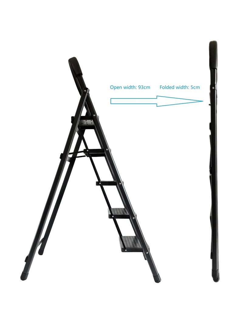 5 Step Folding Ladder for Home, Foldable Step Stool with Safety Handrail, Wide Anti-Slip Pedals, Lightweight and Durable Step Ladder for Household Use (Black, 5 Steps)