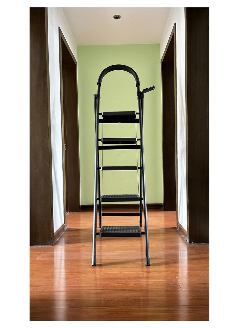 General - 5 Steps Ladder，Foldable Ladder 5 Steps，Home Ladder 5 Step（Black） - Image 1