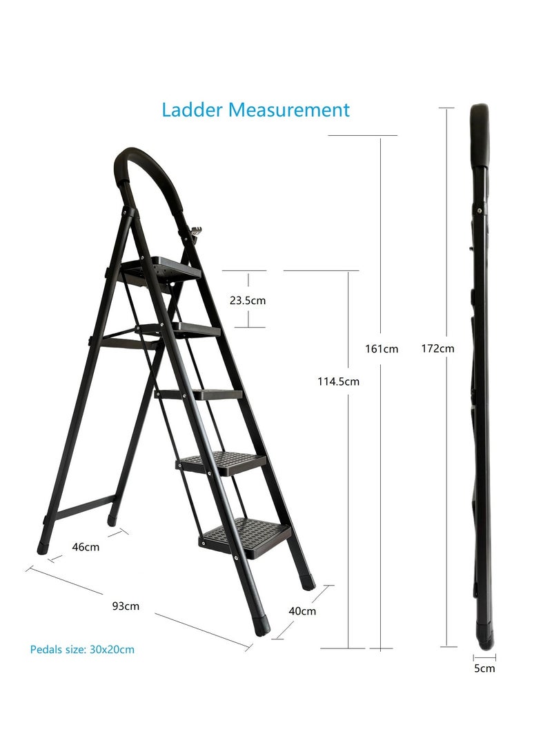General - 5 Steps Ladder，Foldable Ladder 5 Steps，Home Ladder 5 Step（Black） - Image 1