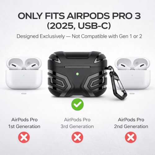 Mizi AirPods Pro 3 Cover Case (2025), Compatible with Airpods Pro 3rd Generation (USB-C Cable) - Full Body Shockproof Hard Protection Design - Black - Image 2