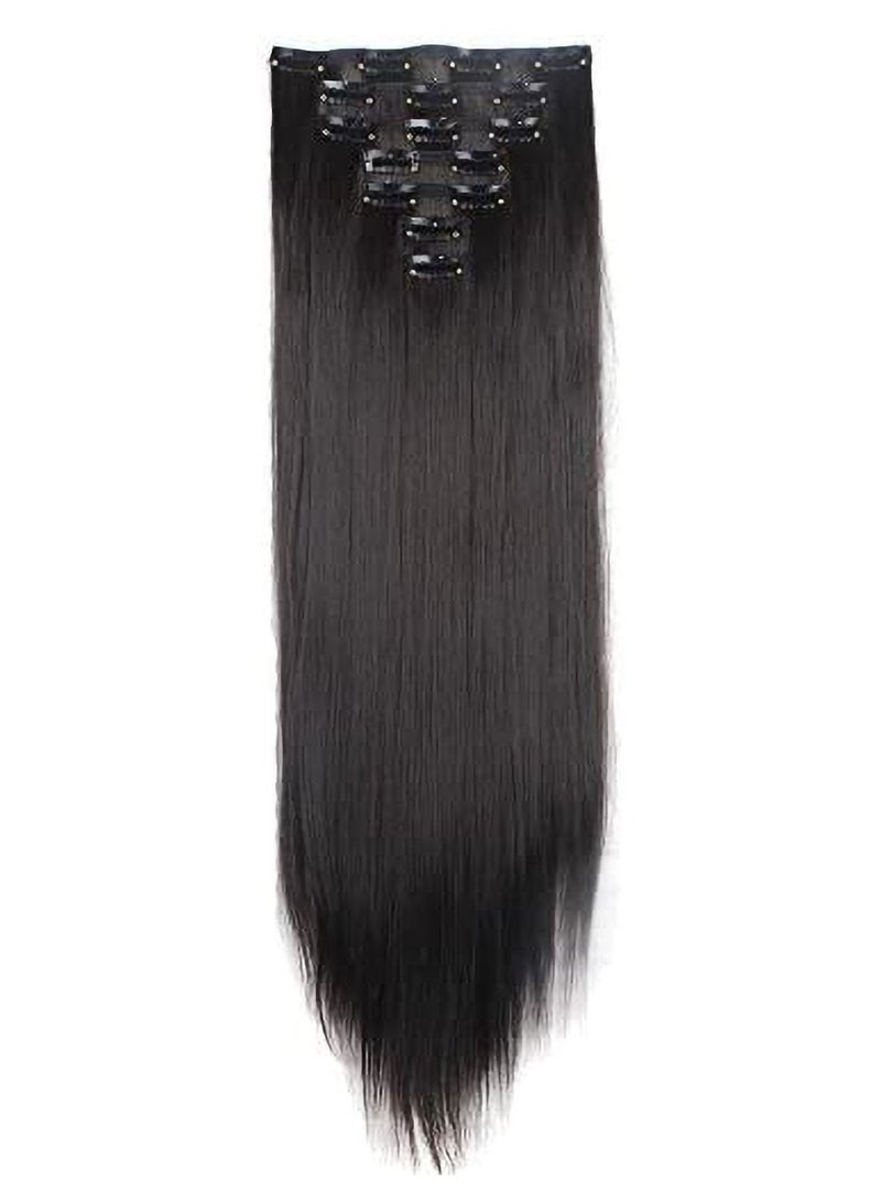 إستيل 7 قطع 16 مشابك 23 بوصة إلى 24 بوصة سميكة مجعد مستقيم كامل الرأس كليب في لحمة مزدوجة وصلات شعر بني داكن مستقيم - Image 1