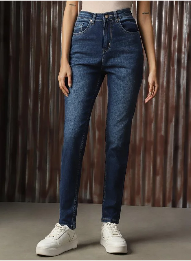 هاي ستار Women Jeans in Blue featuring Skinny fit fit with a washed pattern, regular length, secured with button closure, crafted from cotton – an essential addition to your stylish collection.