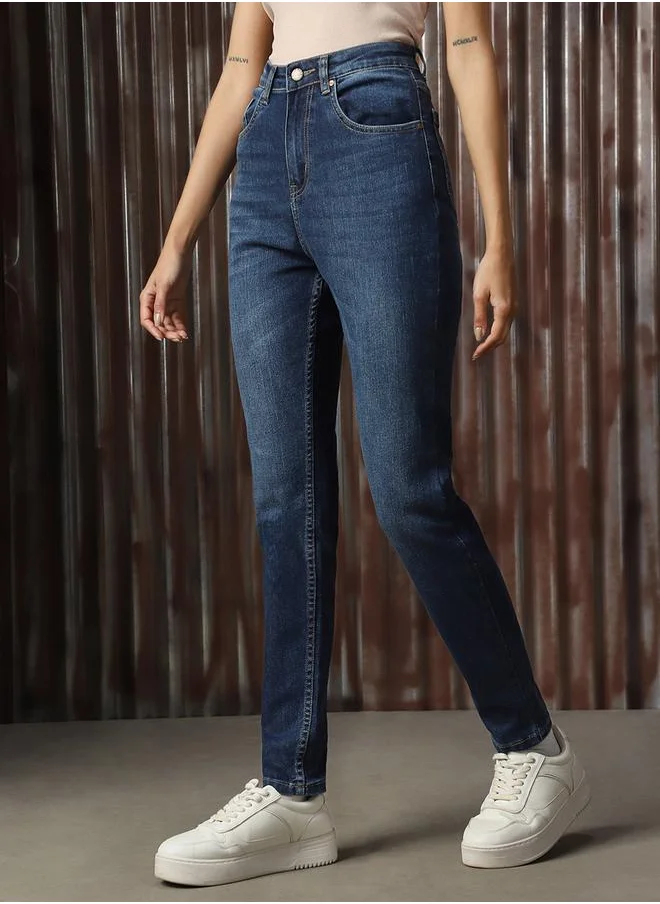 هاي ستار Women Jeans in Blue featuring Skinny fit fit with a washed pattern, regular length, secured with button closure, crafted from cotton – an essential addition to your stylish collection.