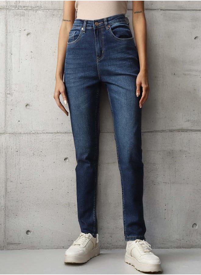 HIGH STAR - Women Jeans in Blue featuring Skinny fit fit with a washed pattern, regular length, secured with button closure, crafted from cotton – an essential addition to your stylish collection. - Image 1