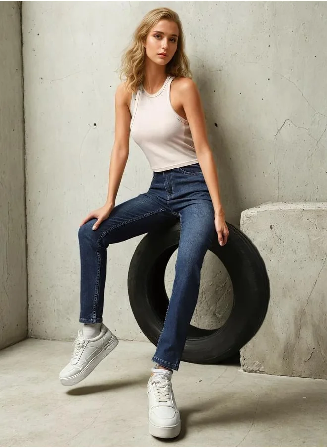 هاي ستار Women Jeans in Blue featuring Skinny fit fit with a washed pattern, regular length, secured with button closure, crafted from cotton – an essential addition to your stylish collection.