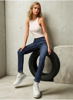 Women Jeans in Blue featuring Skinny fit fit with a washed pattern, regular length, secured with button closure, crafted from cotton – an essential addition to your stylish collection.