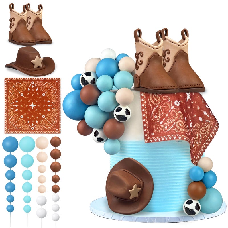 KEEPARTY 31PCS Cowboy Cake Decorations Cowboy Hat and Boot Cake Toppers Western Cowboy Cowgirl Birthday Baby Shower for Western Theme Party Favors Supplies - Image 1
