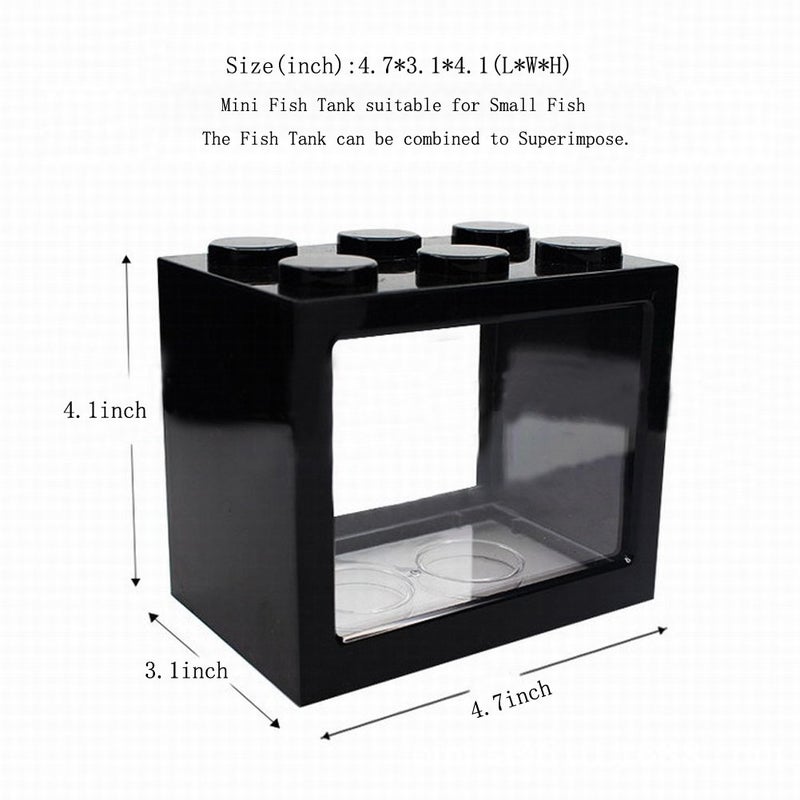 OMEM USB Mini Fish Tank, Desktop Micro-Landscape LED Aquarium Kit, Building Blocks Superimposed Fish Tank (Black) - Image 2