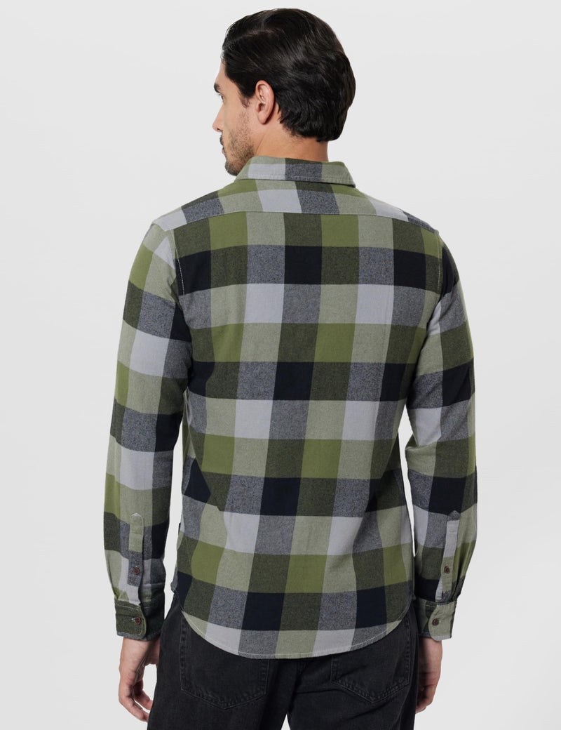Pepe Jeans Olive Checked Full Sleeved Shirt - Image 3