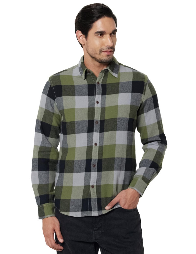 Pepe Jeans Olive Checked Full Sleeved Shirt - Image 1