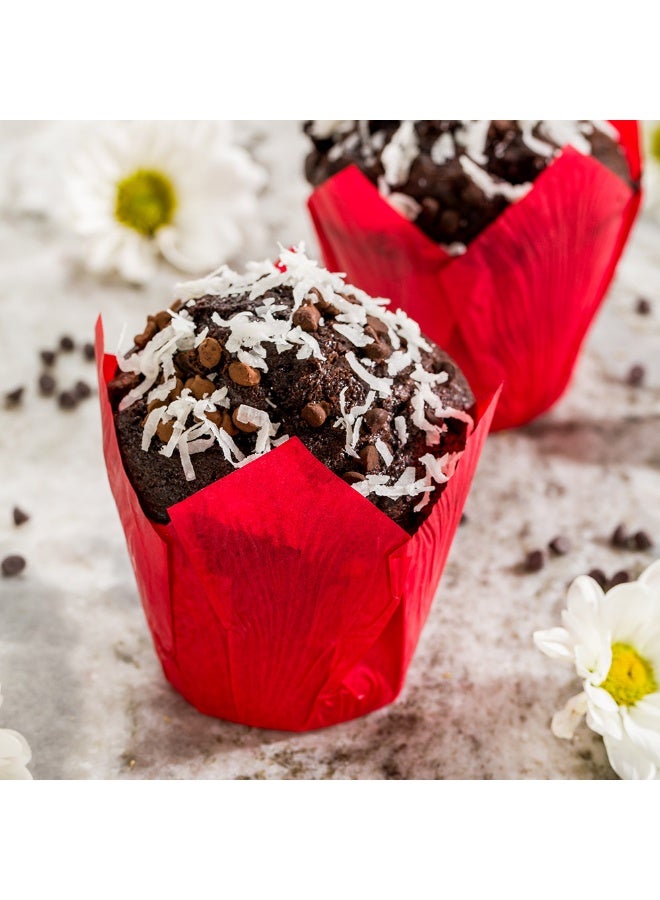 Restaurantware Panificio Premium 4 oz Red Paper Tulip Baking Cup: Paper Baking Cups Perfect for Muffins, Cupcakes or Mini Snacks - Greaseproof - Disposable and Recyclable - 200ct Box - Image 3