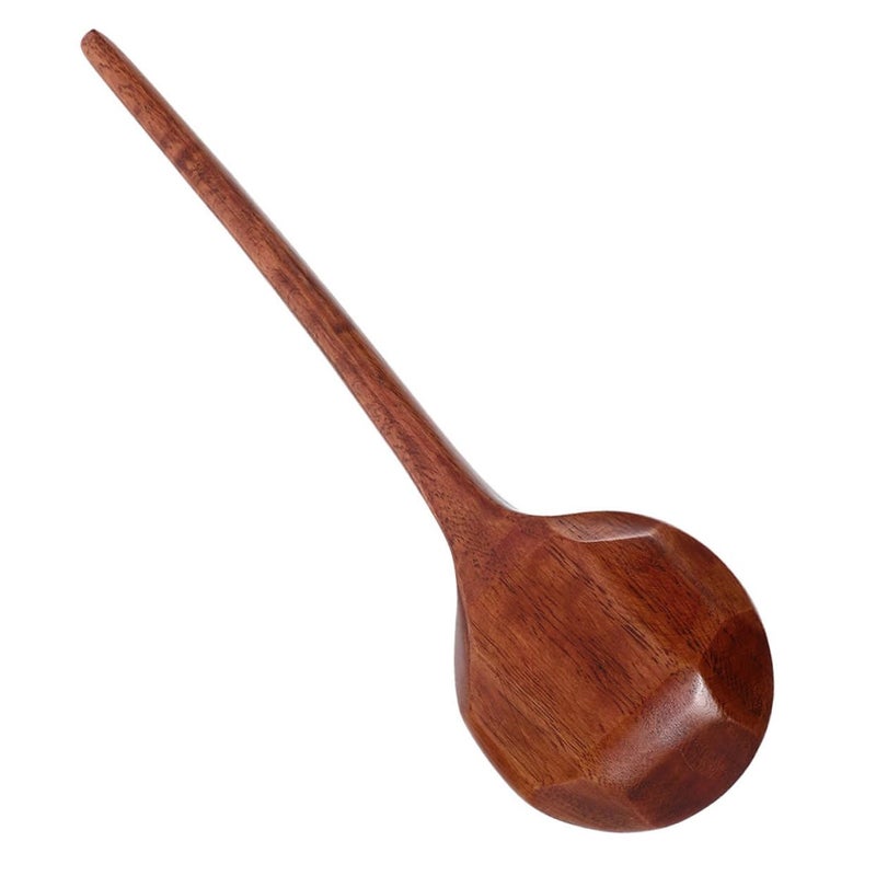 Wooden Asian Soup Spoon Ergonomic Handle for Ramen Dumplings and Porridge - Image 2