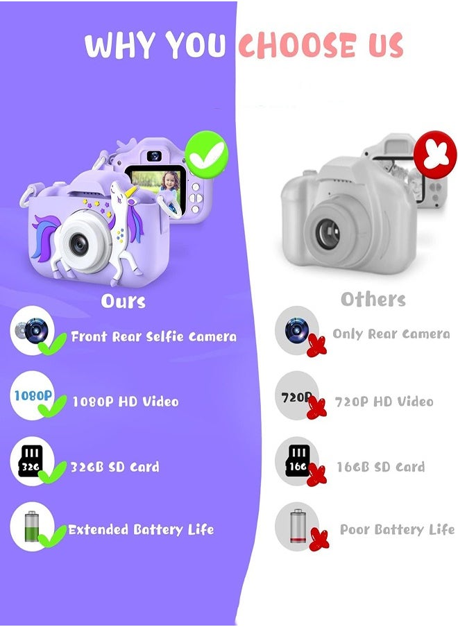 DMG TECH - 1080P HD Children's Camera 32GB Card 40MP Children's Digital Camera 3-12 Years Old Boy Birthday Gift (Purple) - Image 1