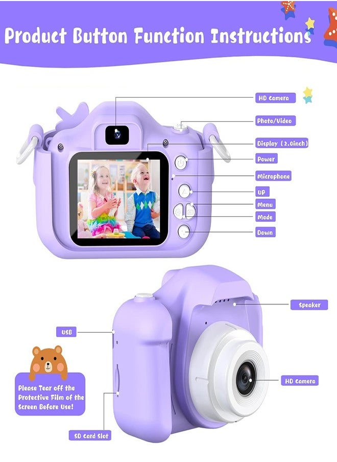 DMG TECH - 1080P HD Children's Camera 32GB Card 40MP Children's Digital Camera 3-12 Years Old Boy Birthday Gift (Purple) - Image 1