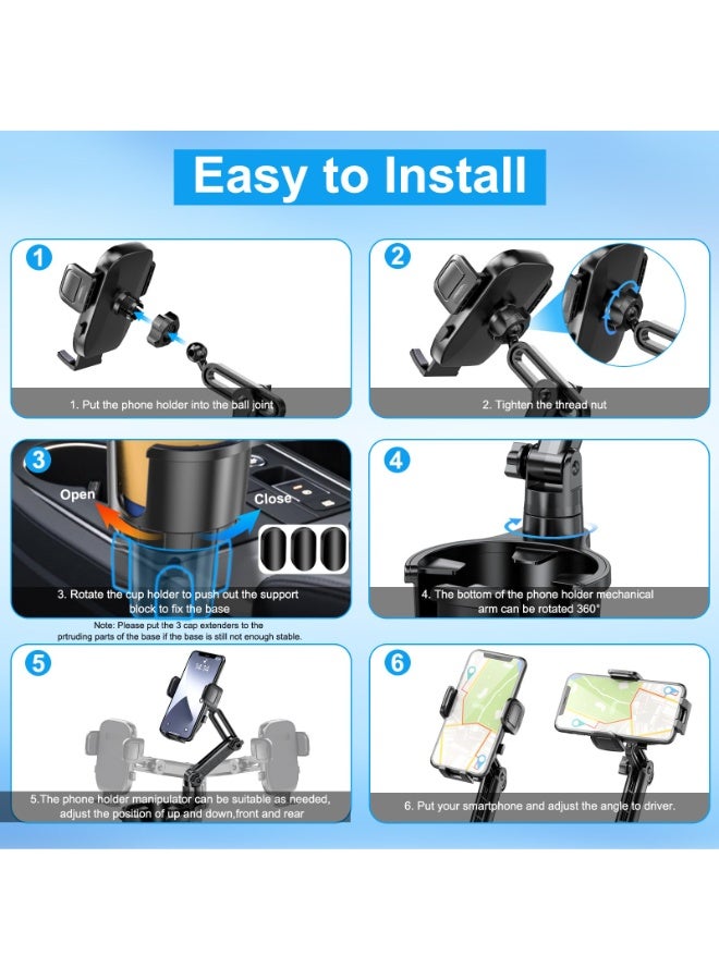 Car Cup Holder Mobile Phone Mount with Adjustable 360° Rotating Cradle for Smartphones - Image 3
