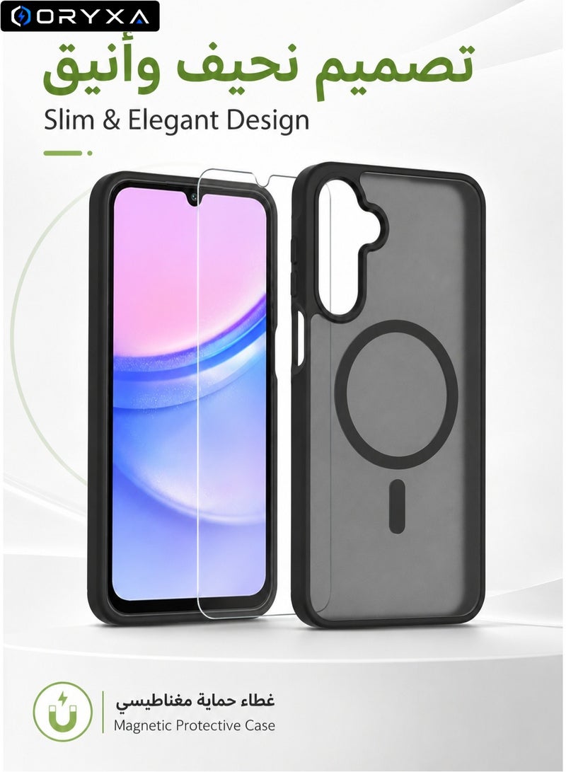 ORYXA Samsung Galaxy A16 Case, 2-in-1 Magnetic Cover with Screen Protector, Compatible with MagSafe, Shockproof Matte Slim Full-Protection Back Cover for Galaxy A16 5G/4G - Black - Image 1