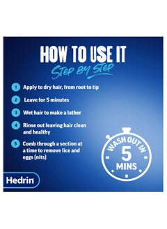 Hedrin Hedrin Head Lice Shampoo & Comb Kit, Kills Head Lice & Eggs in 5 Minutes, Clinically Tested, Suitable for Adults & Children, 200ml (8 x 25ml Treatments), (Formerly All-in-One - Packaging May Vary)  - Image 5