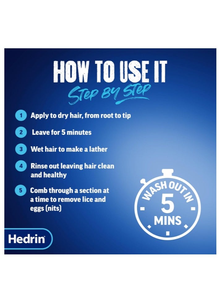 Hedrin Hedrin Head Lice Shampoo & Comb Kit, Kills Head Lice & Eggs in 5 Minutes, Clinically Tested, Suitable for Adults & Children, 200ml (8 x 25ml Treatments), (Formerly All-in-One - Packaging May Vary)  - Image 5
