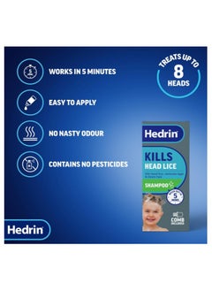 Hedrin Hedrin Head Lice Shampoo & Comb Kit, Kills Head Lice & Eggs in 5 Minutes, Clinically Tested, Suitable for Adults & Children, 200ml (8 x 25ml Treatments), (Formerly All-in-One - Packaging May Vary)  - Image 3