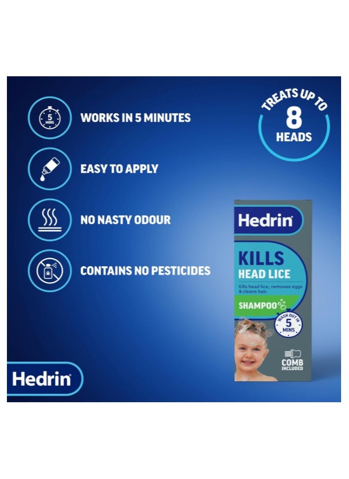 Hedrin Hedrin Head Lice Shampoo & Comb Kit, Kills Head Lice & Eggs in 5 Minutes, Clinically Tested, Suitable for Adults & Children, 200ml (8 x 25ml Treatments), (Formerly All-in-One - Packaging May Vary)  - Image 3