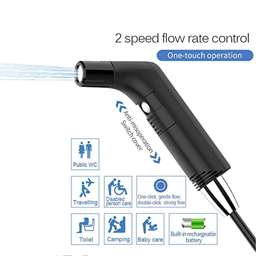 COSWE Portable Travel Bidet Electric Rechargeable Handheld Personal Bidet Sprayer for Personal Cleaning for Toilet with 2.3 liters Water container (Black) - Image 5