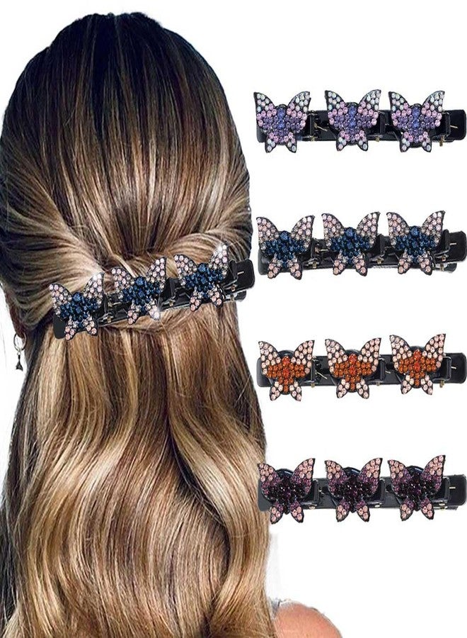 Outyua Sparkling Crystal Stone Braided Hair Clips Rhinestone Duckbill Hairpin for Women 4Pcs - Image 1