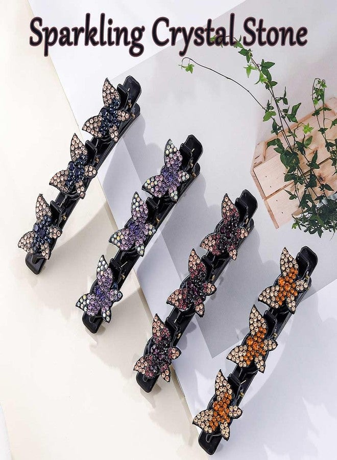 Outyua Sparkling Crystal Stone Braided Hair Clips Rhinestone Duckbill Hairpin for Women 4Pcs - Image 2