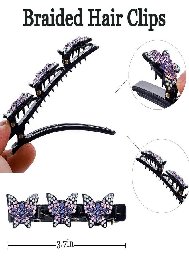 Outyua Sparkling Crystal Stone Braided Hair Clips Rhinestone Duckbill Hairpin for Women 4Pcs - Image 3