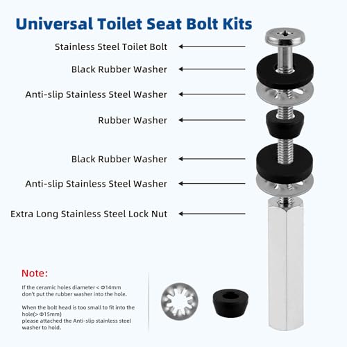 iFealClear 2 PCS Toilet Seat Bolts Kit, Universal Heavy Duty Stainless Steel With Extra Long Downlock Nuts Rubber Washers Gaskets and Easy to install -Bathroom Toilet Repair Screw - Image 4