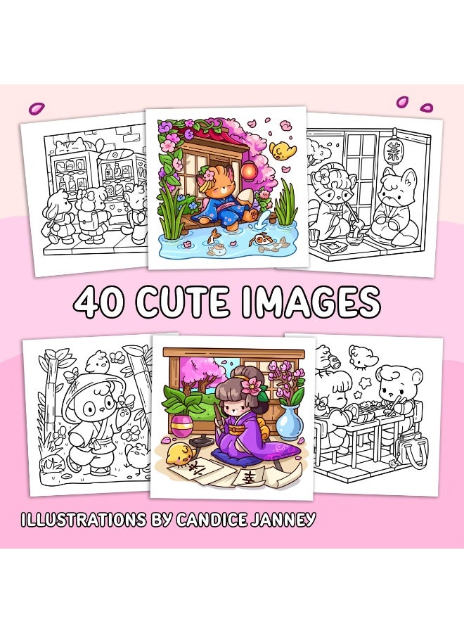 Peachjoy COZY JAPAN CUTE COLORING BOOK, 40-Page Fun and Relaxing Art Book for Kids and Adults, Creative Drawing Book with Cute Designs, Perfect Gift for Teens and Preschoolers - Image 3
