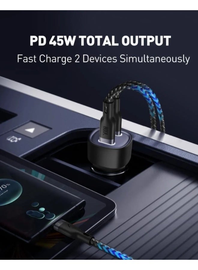 جودا - شاحن سيارة بقوة 45 واط بمنفذين تايب سي - اسود - Image 2