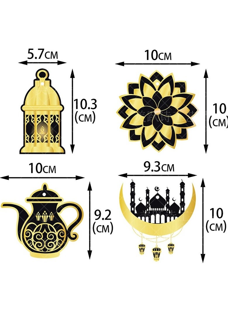 Jorunb - 2 Pack Ramadan Eid Mubarak Decorations,16 pcs Ramadan Hanging Ornaments Shining Black Gold Star Moon Lantern Eid Mubarak Home Decor for Kareem,Muslim Islamic Festival,Eid Al-fitr Party Supplies - Image 1