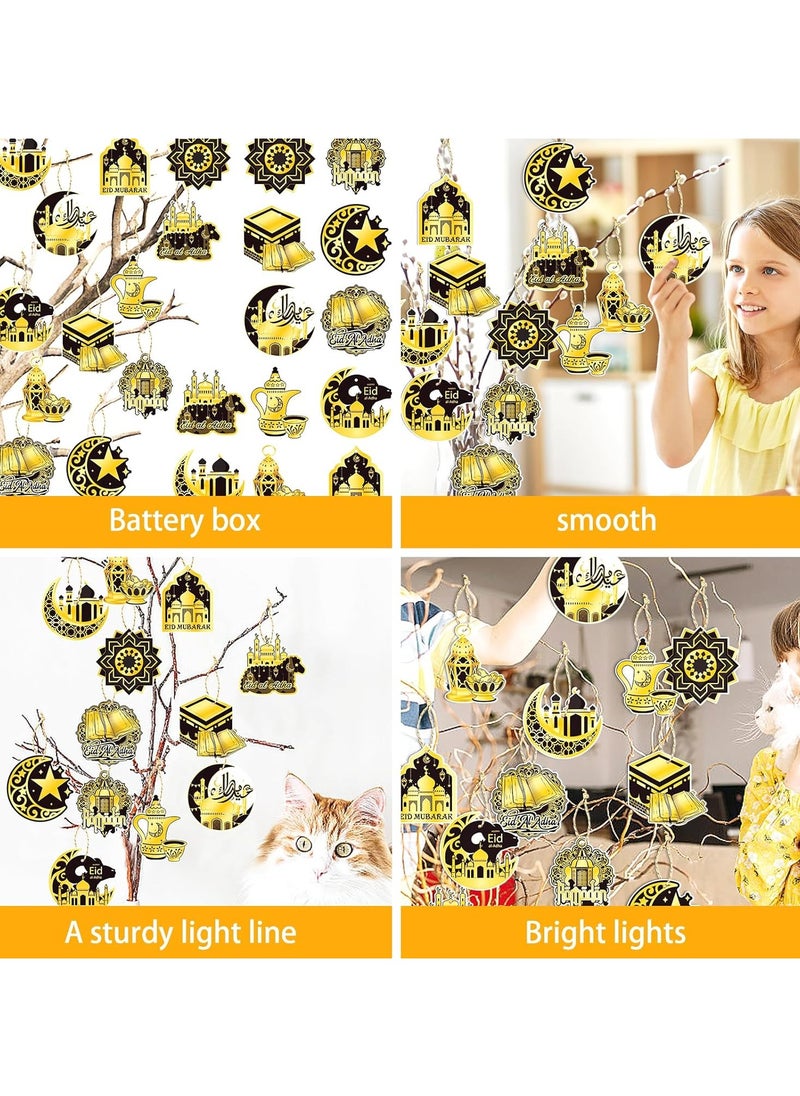 Jorunb - 2 Pack Ramadan Eid Mubarak Decorations,16 pcs Ramadan Hanging Ornaments Shining Black Gold Star Moon Lantern Eid Mubarak Home Decor for Kareem,Muslim Islamic Festival,Eid Al-fitr Party Supplies - Image 1