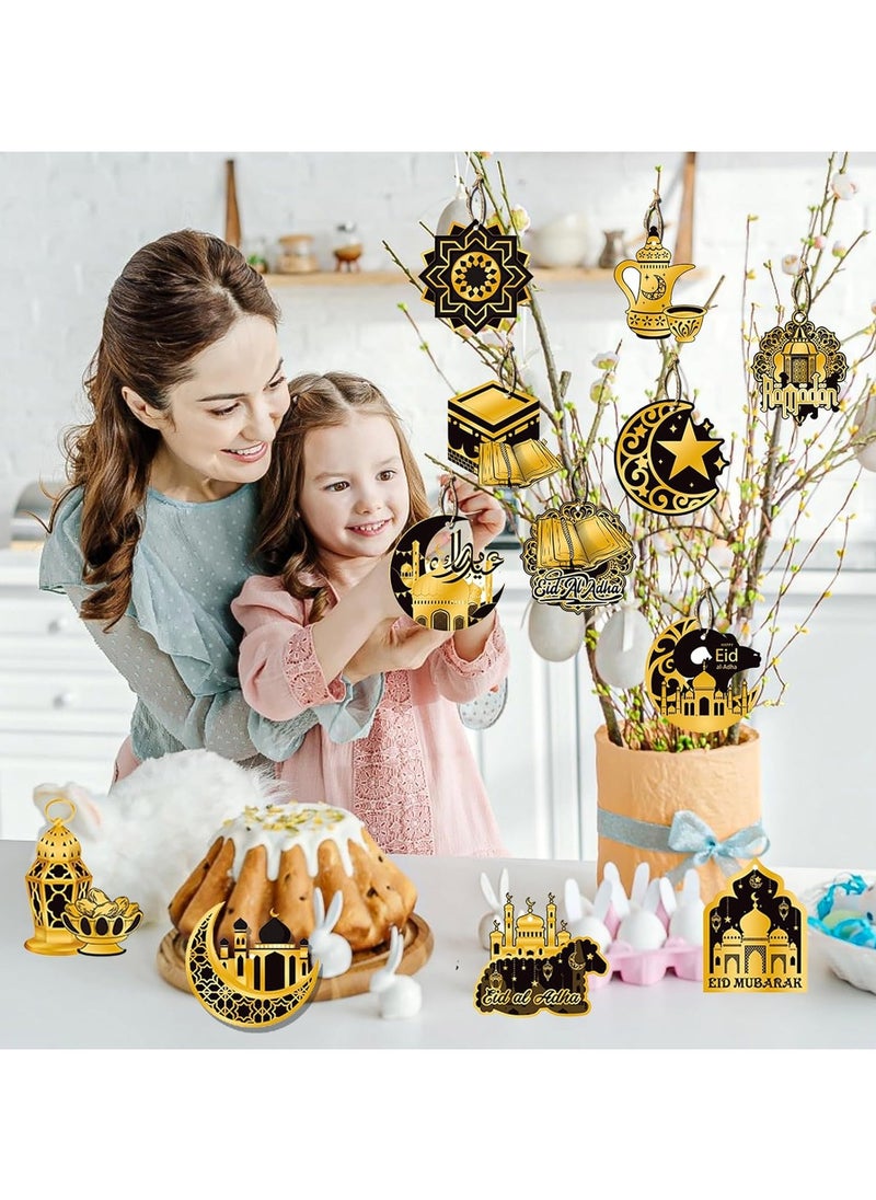 Jorunb - 2 Pack Ramadan Eid Mubarak Decorations,16 pcs Ramadan Hanging Ornaments Shining Black Gold Star Moon Lantern Eid Mubarak Home Decor for Kareem,Muslim Islamic Festival,Eid Al-fitr Party Supplies - Image 1