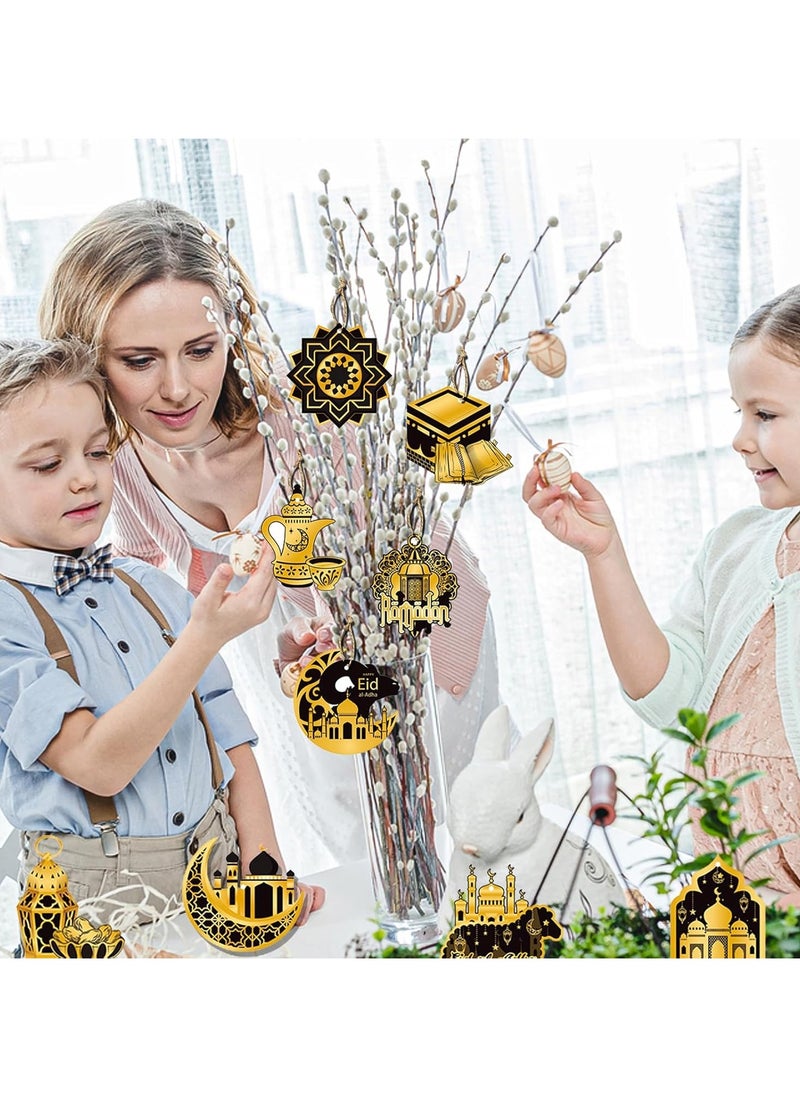 Jorunb - 2 Pack Ramadan Eid Mubarak Decorations,16 pcs Ramadan Hanging Ornaments Shining Black Gold Star Moon Lantern Eid Mubarak Home Decor for Kareem,Muslim Islamic Festival,Eid Al-fitr Party Supplies - Image 1