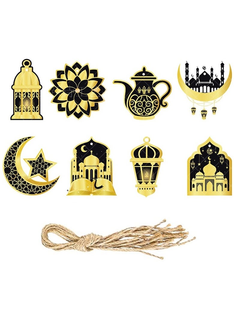 Jorunb - 2 Pack Ramadan Eid Mubarak Decorations,16 pcs Ramadan Hanging Ornaments Shining Black Gold Star Moon Lantern Eid Mubarak Home Decor for Kareem,Muslim Islamic Festival,Eid Al-fitr Party Supplies - Image 1