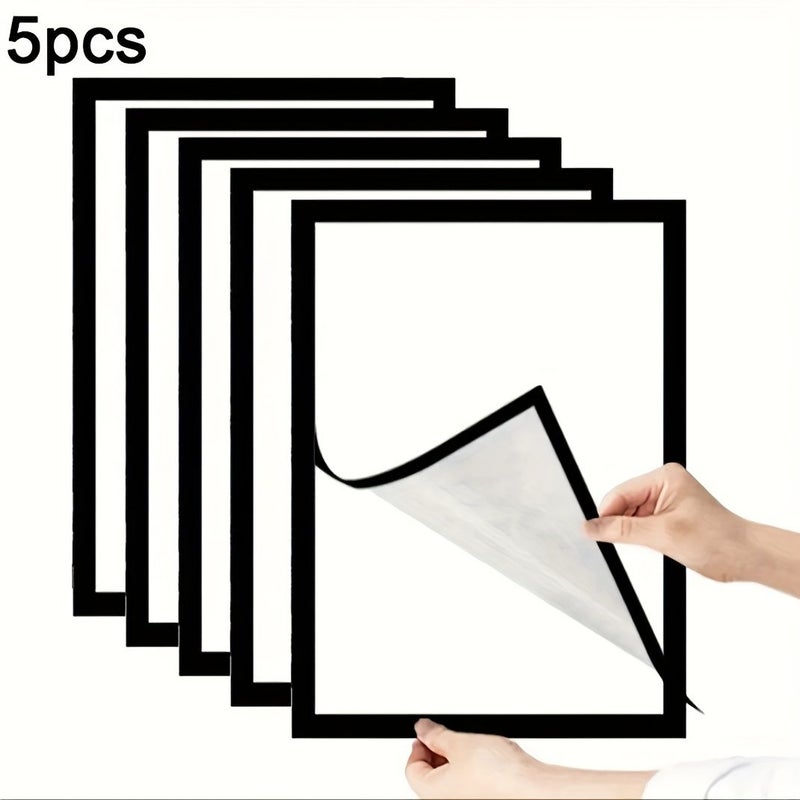 A4 Size Magnetic Photo Frame Black 5pcs Reusable Wall Decoration Plastic Frame - Image 1